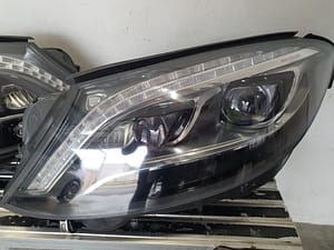Mercedes S-Class right side headlights after restoration