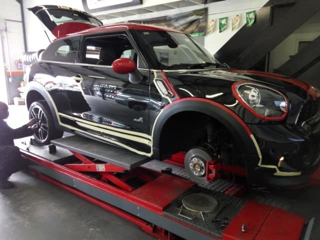Mini on the lift at my old fitment center in Ottery